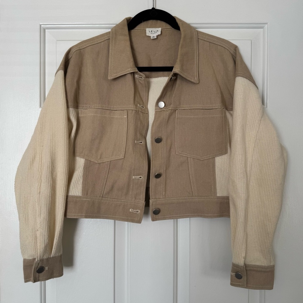 Le Lis Cropped Tan Sweater Jacket